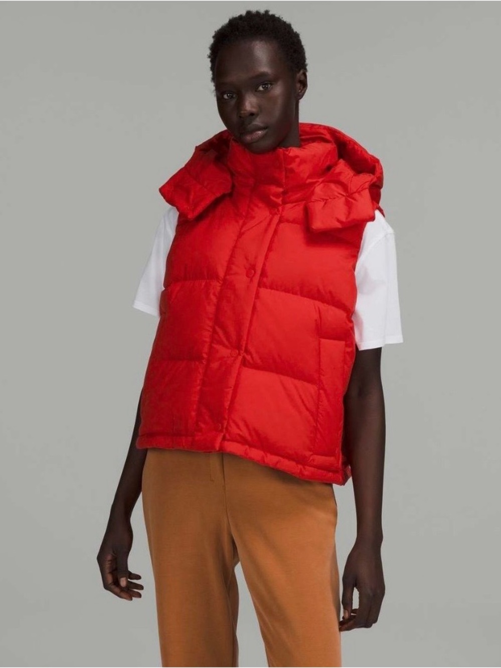 lululemon athletica Red Quilted Hooded Puffer Vest